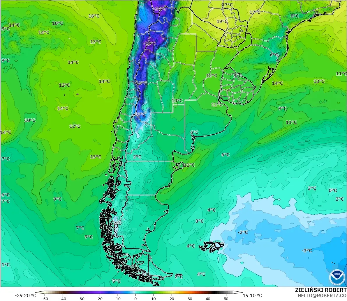 GFS modelo - Argentina, Punto de rocío a 2 m