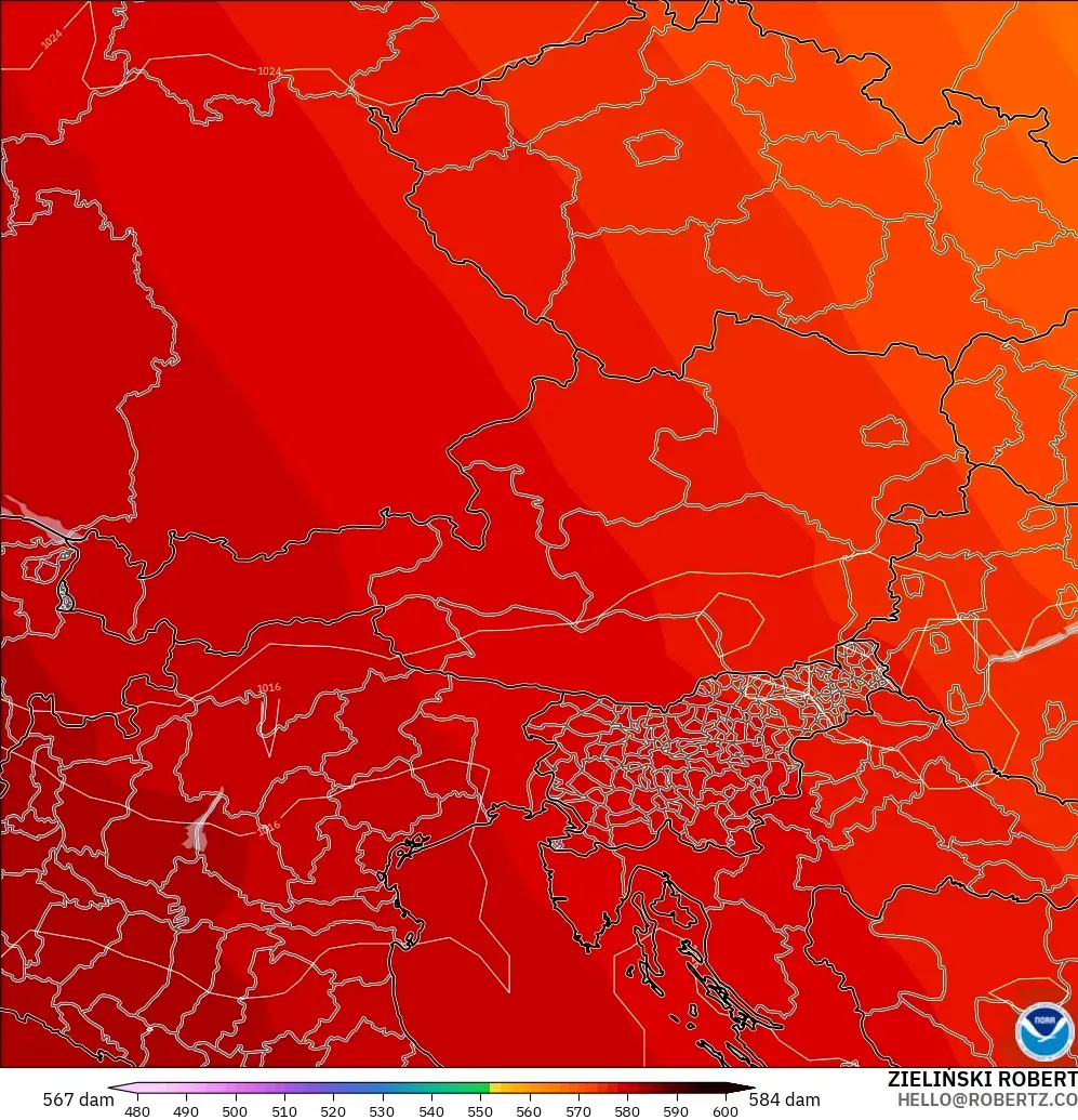 GFS modelo - Austria, Altura geopotencial a 500 hPa