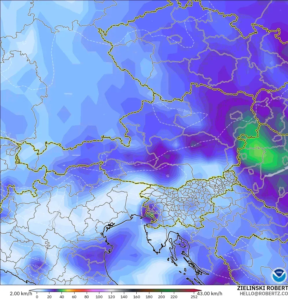 GFS modelo - Austria, Ráfagas de Viento Máximas