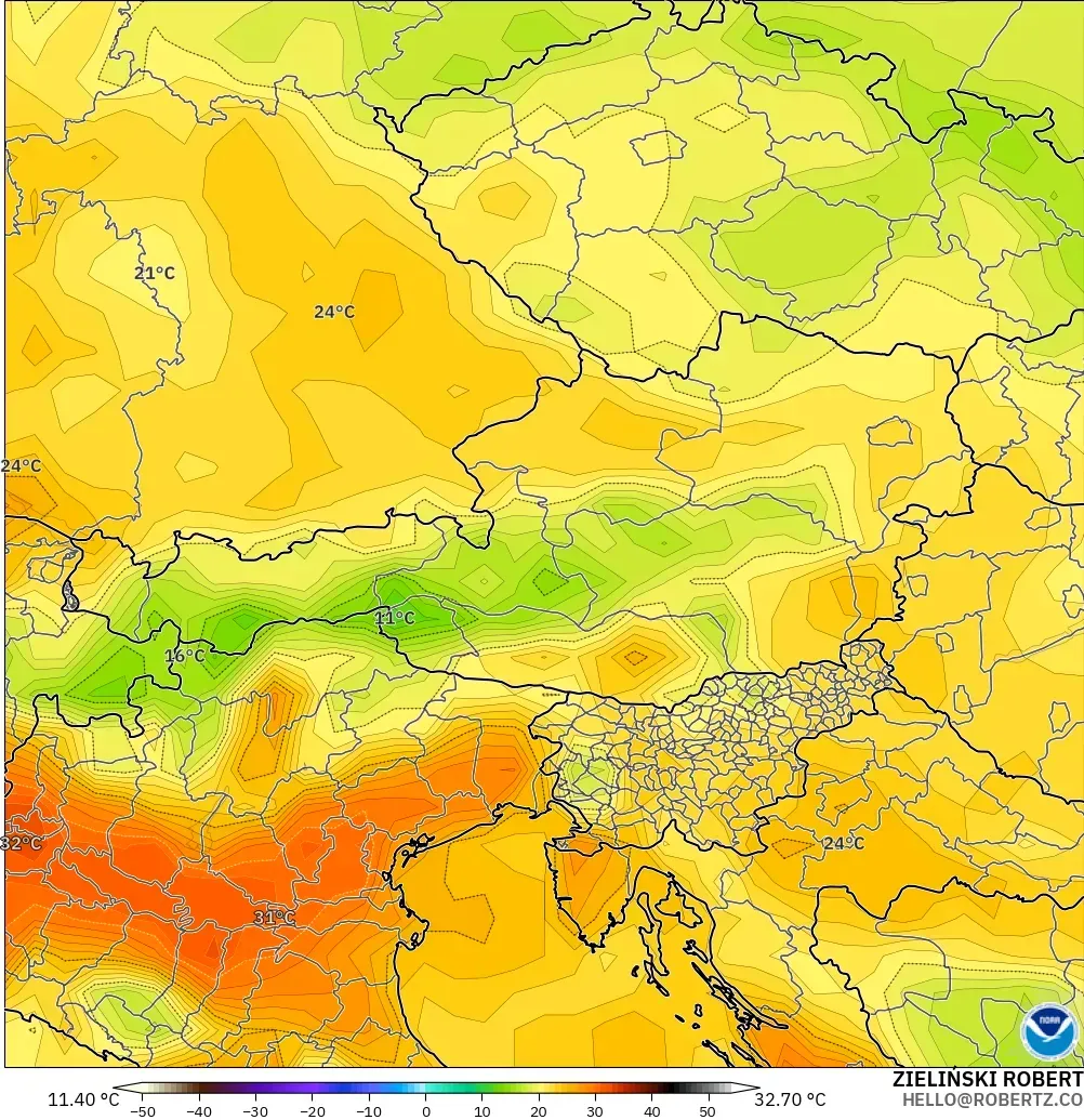 GFS modelo - Austria, Temperatura a 2 m