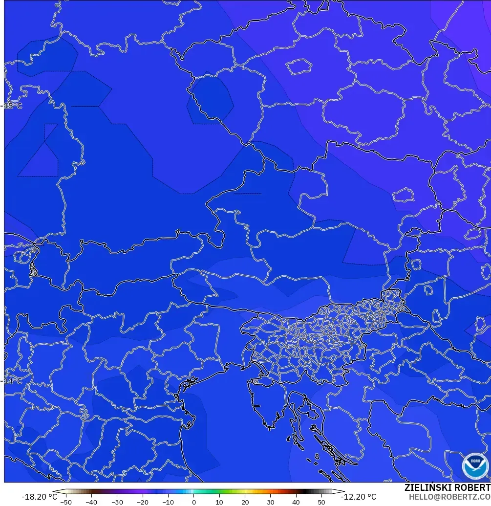 GFS modelo - Austria, Temperatura a 500 hPa