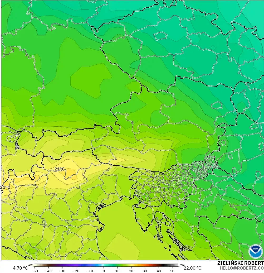 GFS modelo - Austria, Temperatura a 850 hPa
