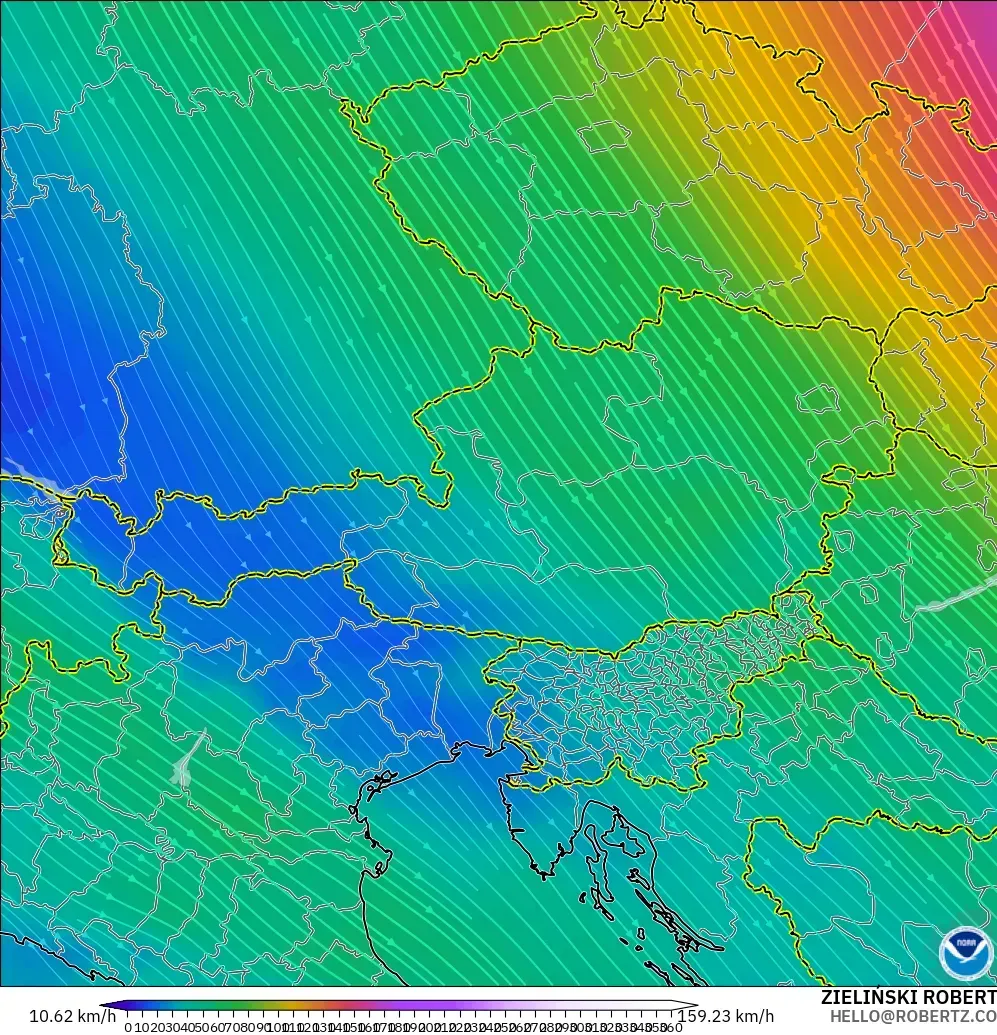 GFS modelo - Austria, Viento a 300 hPa (corriente en chorro)