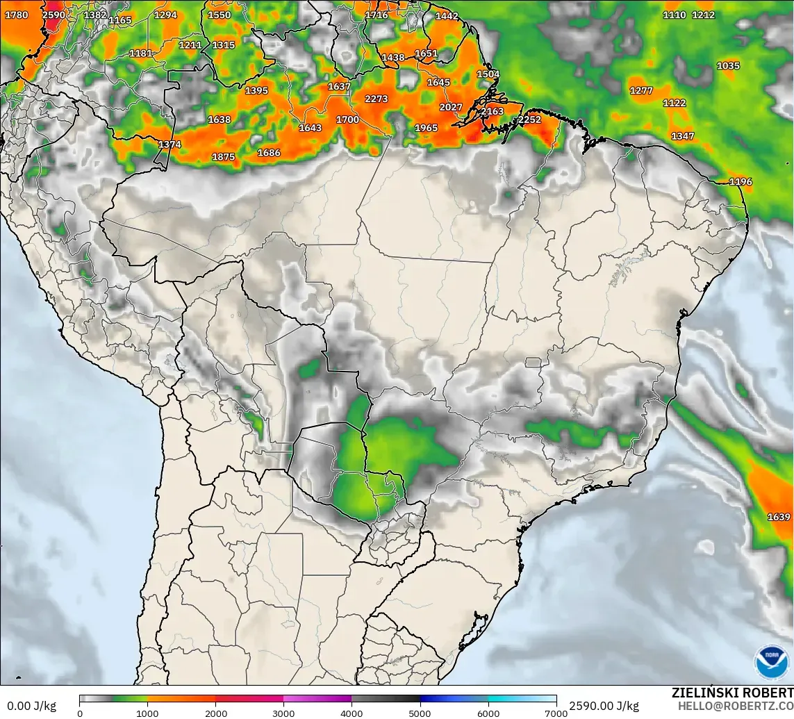 GFS modelo - Brasil, CAPE