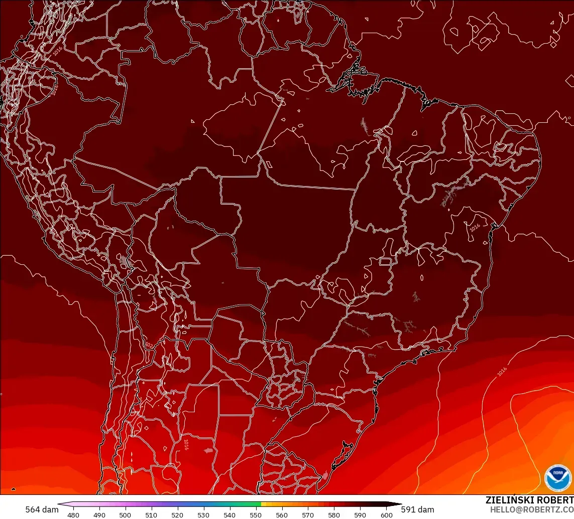 GFS modelo - Brasil, Altura geopotencial a 500 hPa
