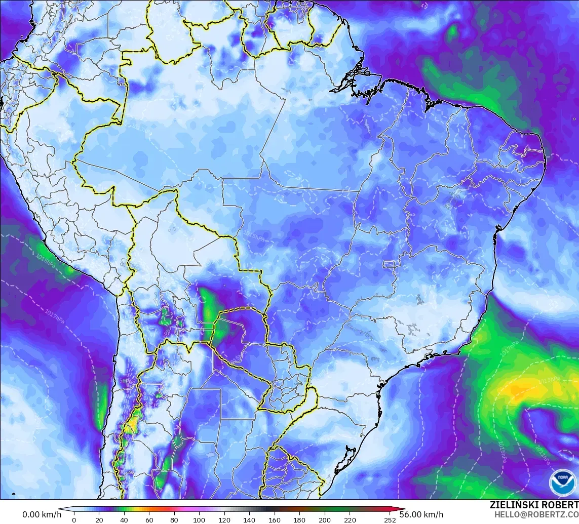 GFS modelo - Brasil, Ráfagas de viento