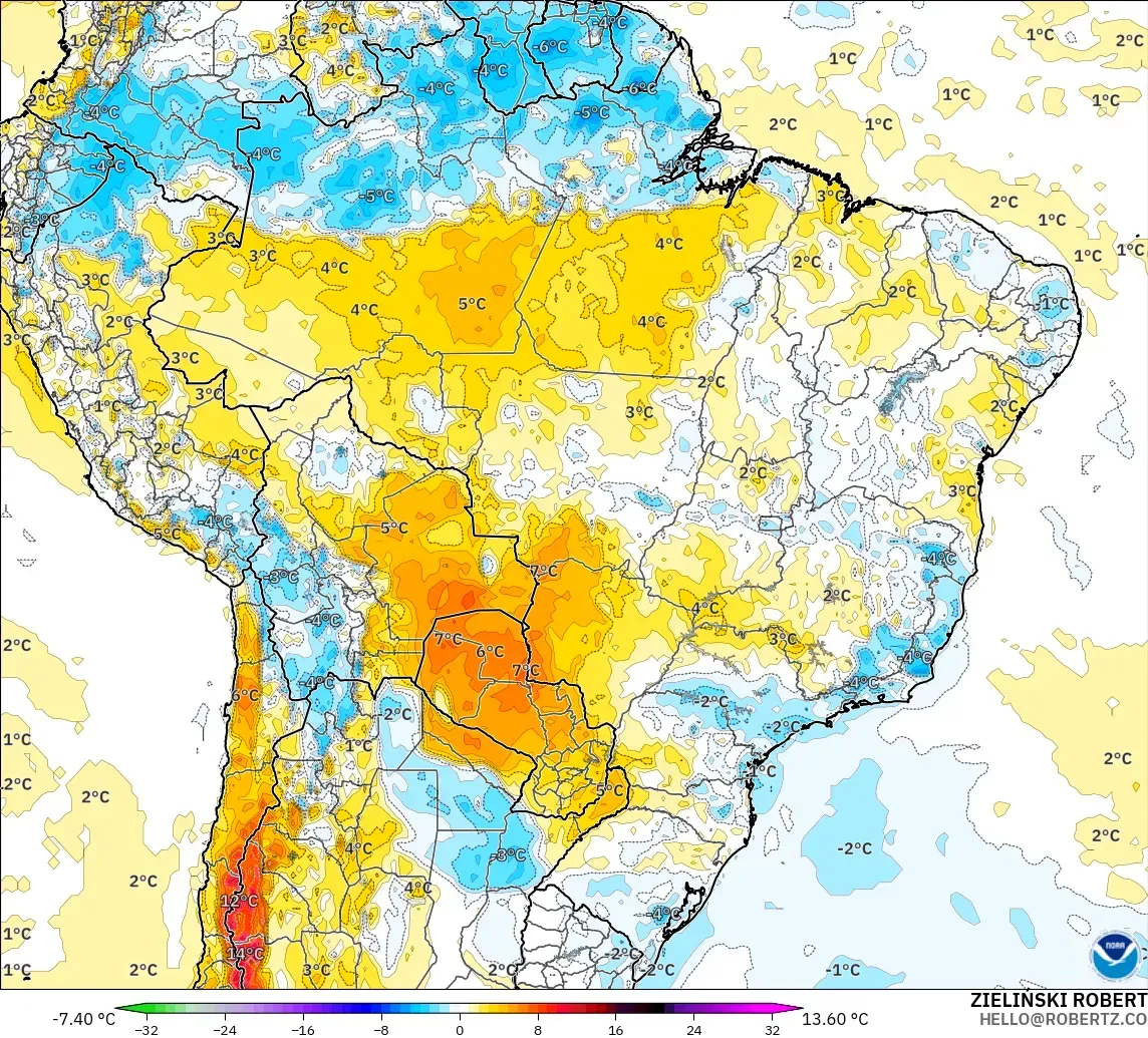 GFS modelo - Brasil, Anomalía de temperatura a 2 m