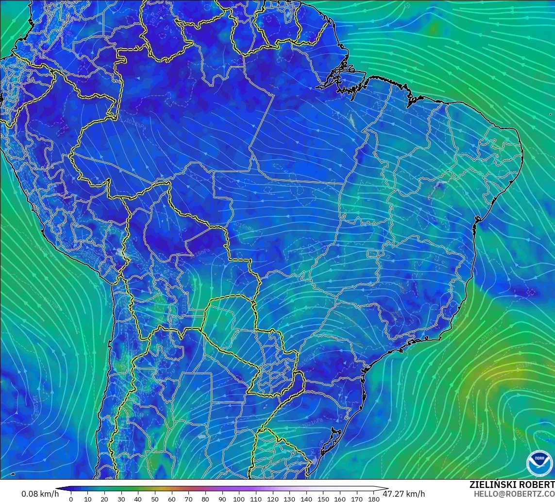 GFS modelo - Brasil, Viento a 10 m