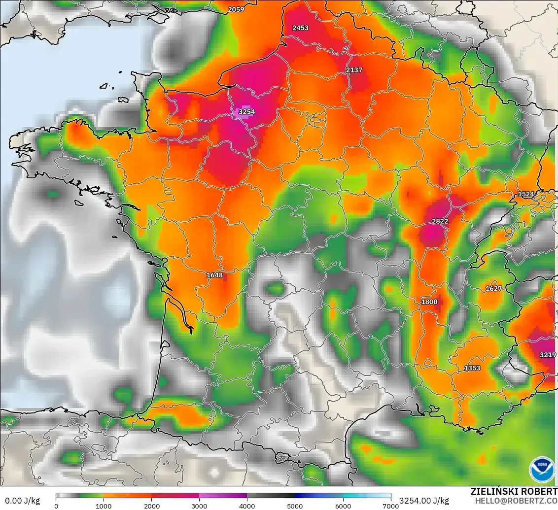 GFS modelo - Francia, CAPE