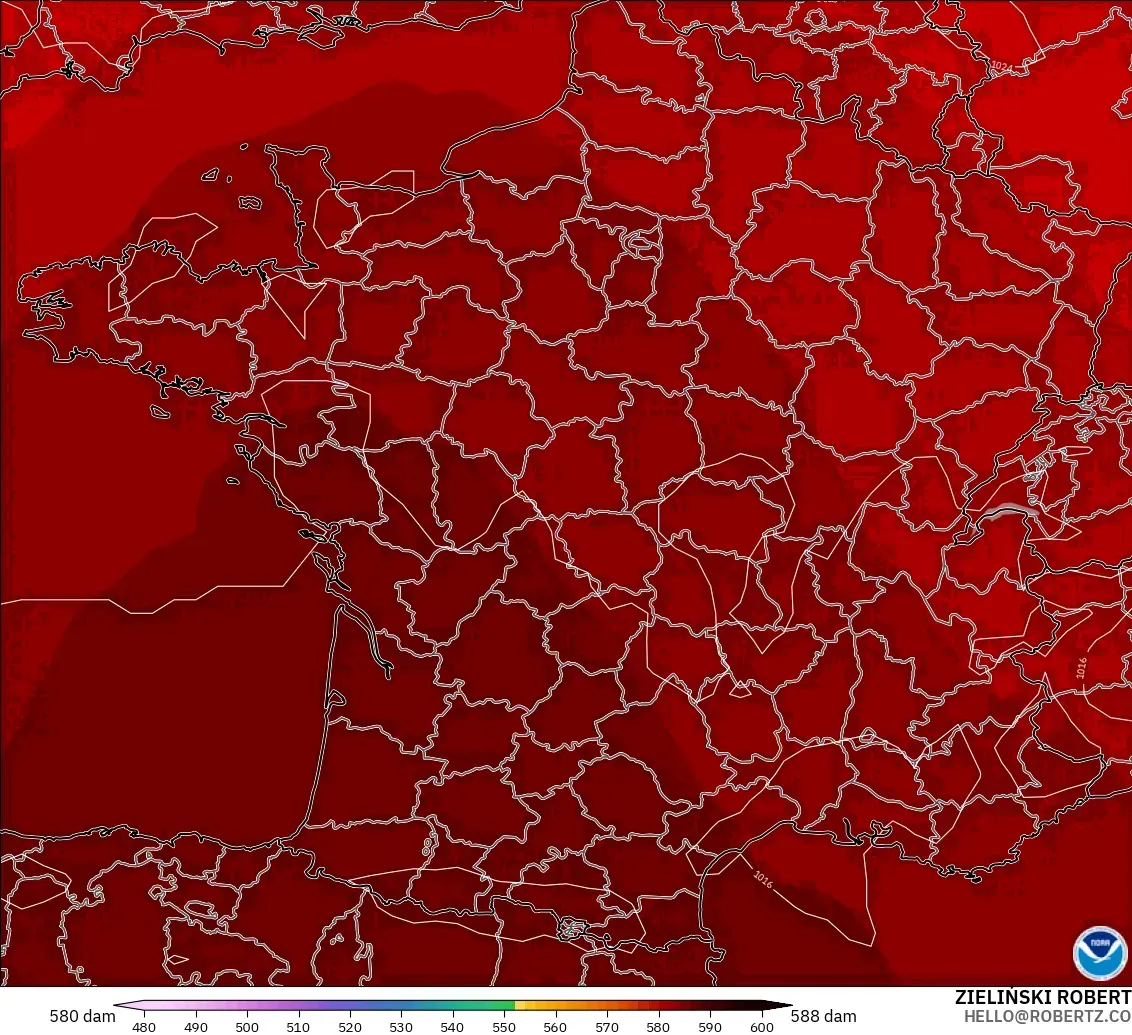 GFS modelo - Francia, Altura geopotencial a 500 hPa