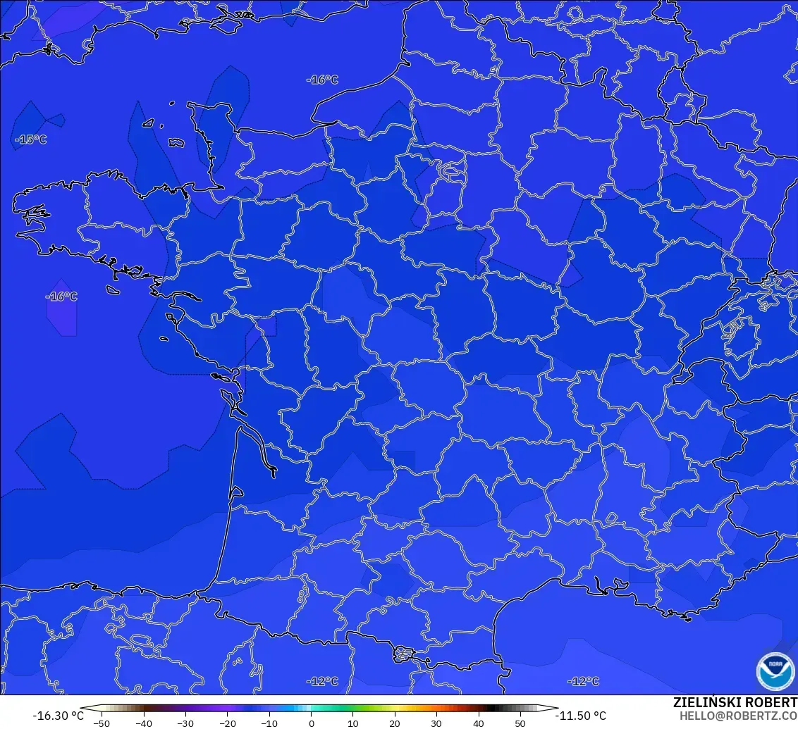 GFS modelo - Francia, Temperatura a 500 hPa
