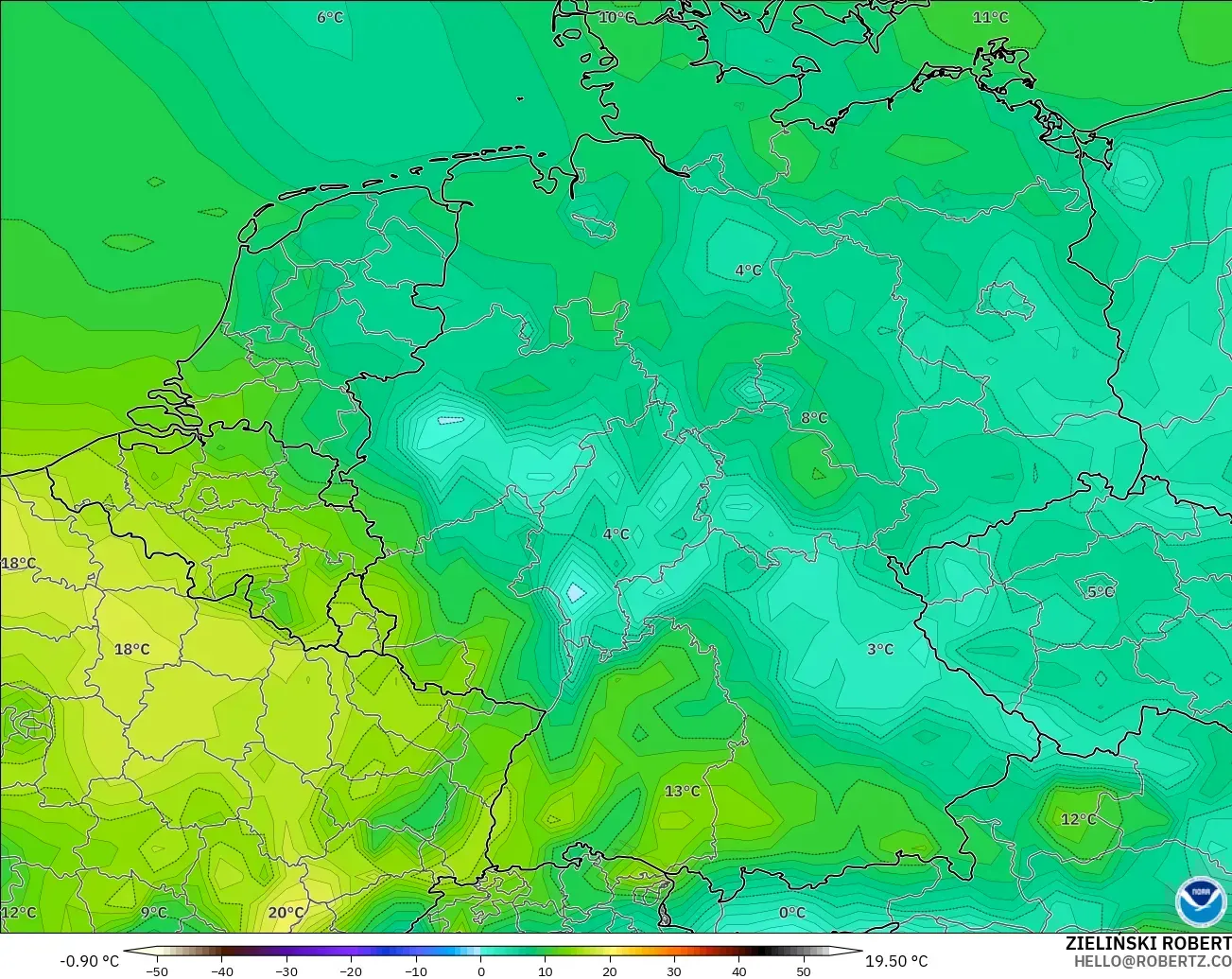 GFS modelo - Alemania, Punto de rocío a 2 m