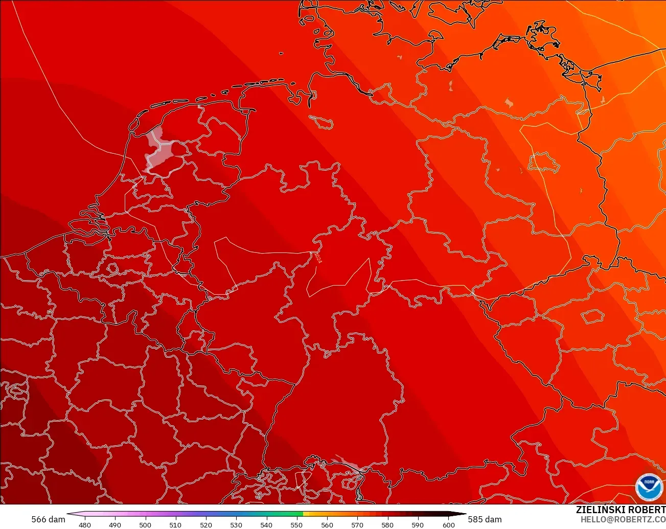 GFS modelo - Alemania, Altura geopotencial a 500 hPa