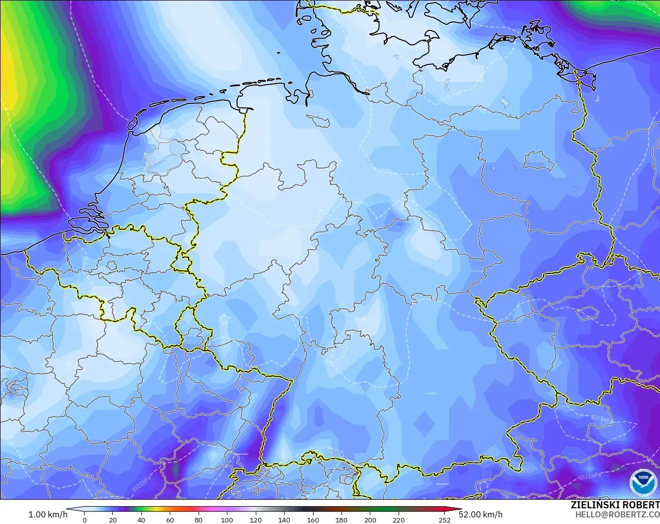 GFS modelo - Alemania, Ráfagas de viento
