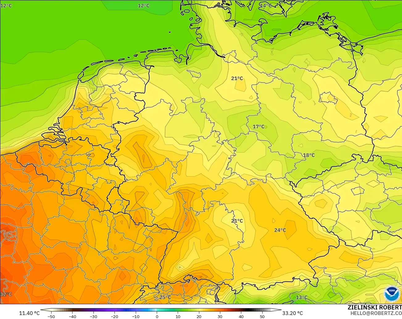 GFS modelo - Alemania, Temperatura a 2 m