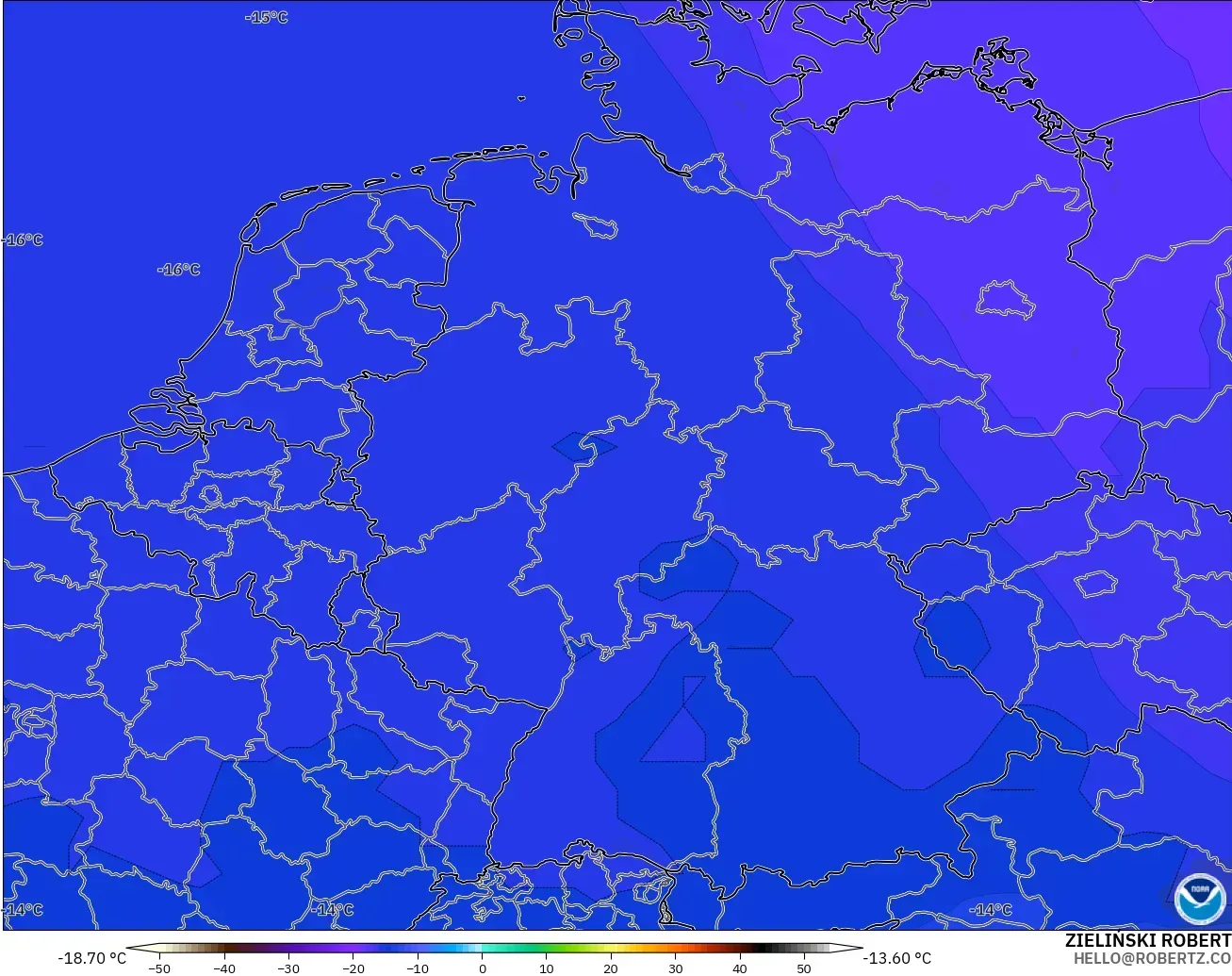 GFS modelo - Alemania, Temperatura a 500 hPa