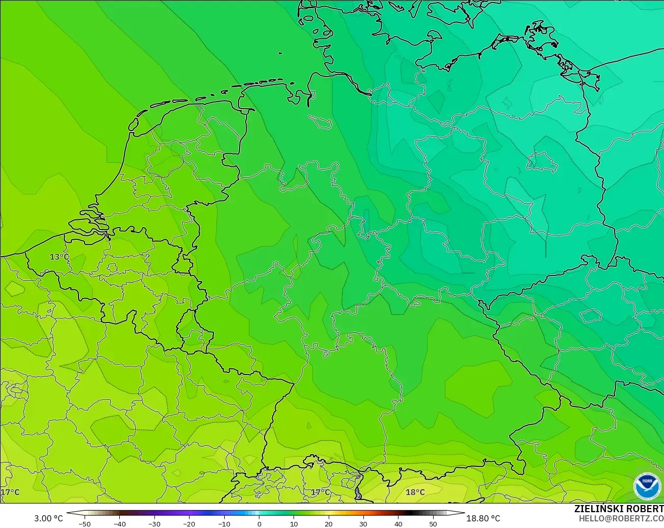 GFS modelo - Alemania, Temperatura a 850 hPa