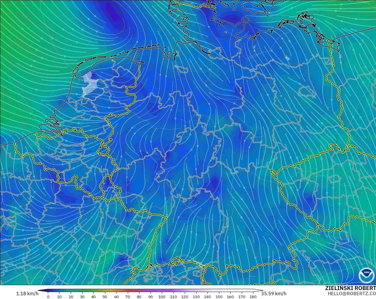 GFS modelo - Alemania, Viento a 10 m