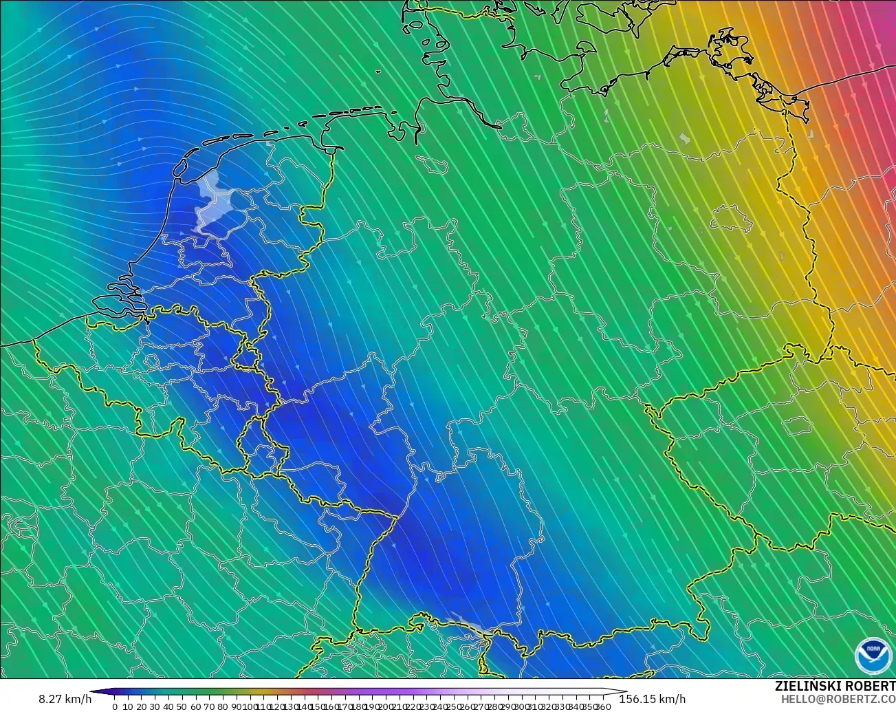 GFS modelo - Alemania, Viento a 300 hPa (corriente en chorro)