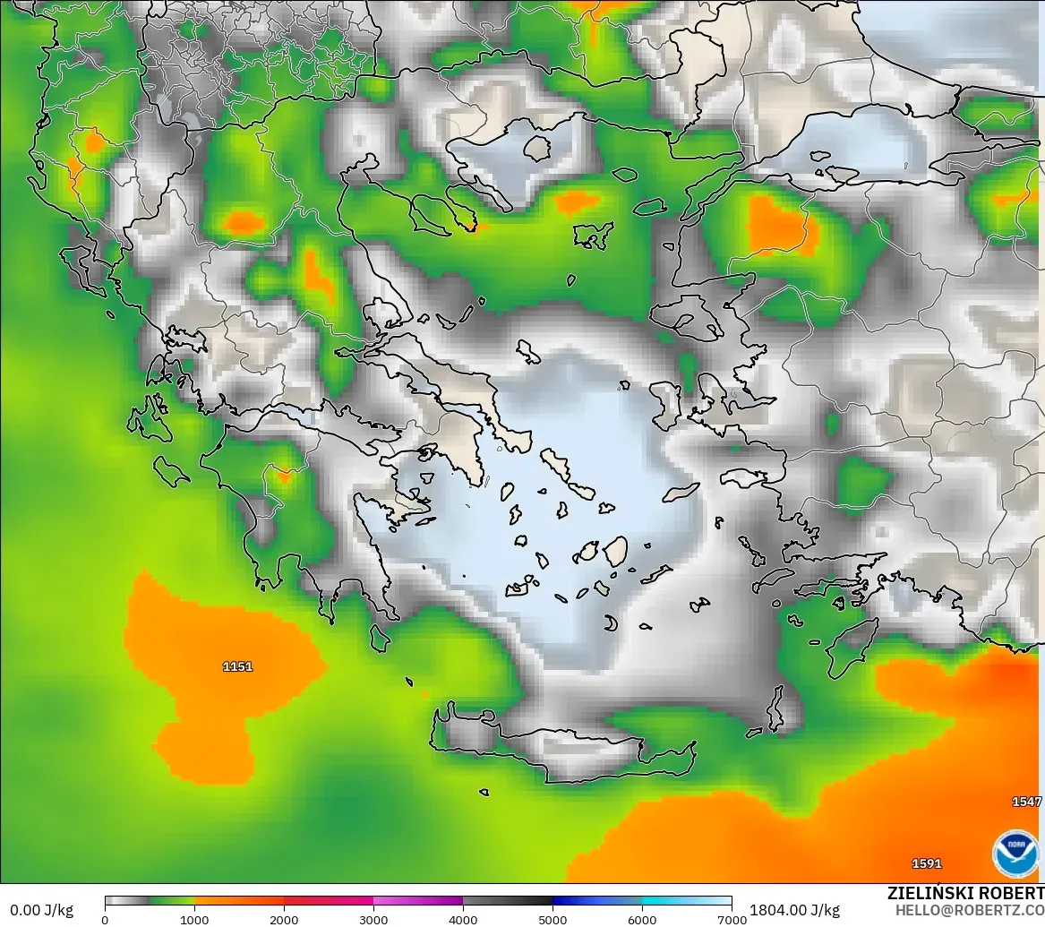 GFS modelo - Grecia, CAPE
