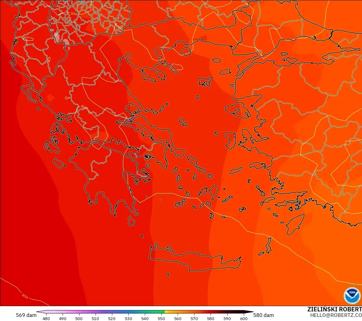 GFS modelo - Grecia, Altura geopotencial a 500 hPa