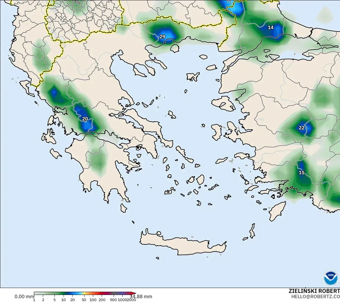 GFS modelo - Grecia, Acumulación de precipitación