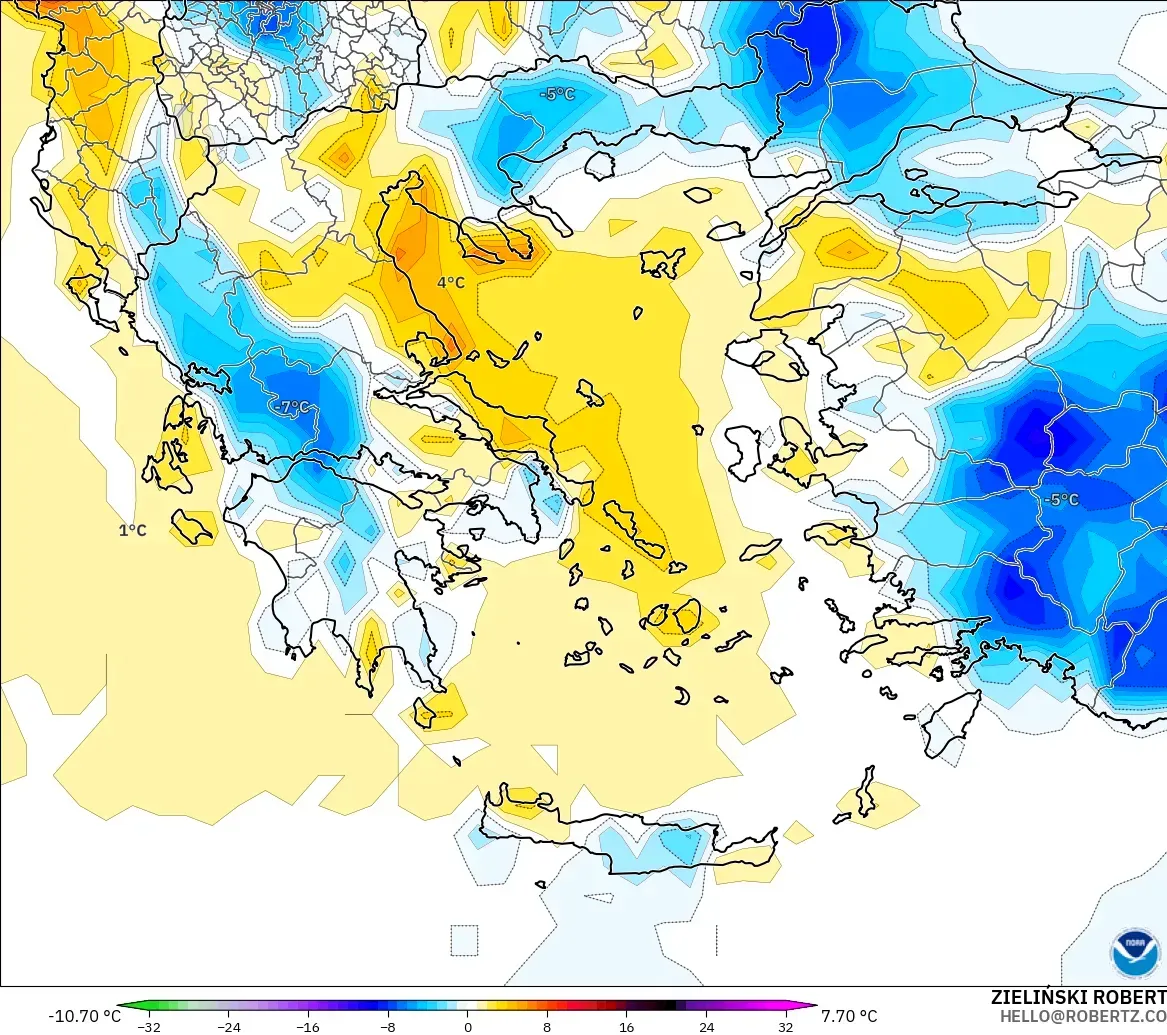 GFS modelo - Grecia, Anomalía de temperatura a 2 m
