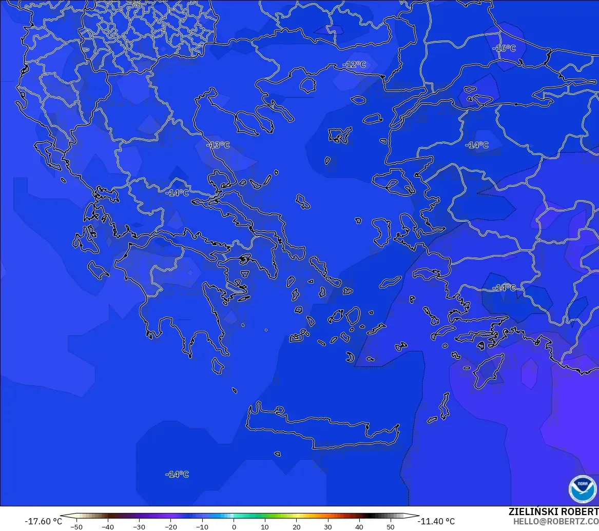 GFS modelo - Grecia, Temperatura a 500 hPa