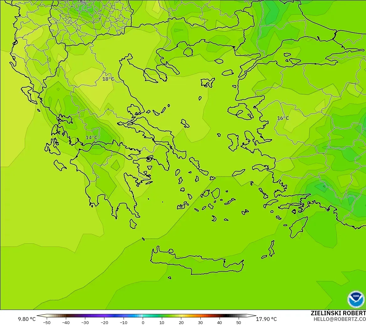 GFS modelo - Grecia, Temperatura a 850 hPa