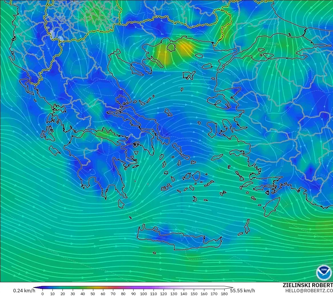 GFS modelo - Grecia, Viento a 10 m