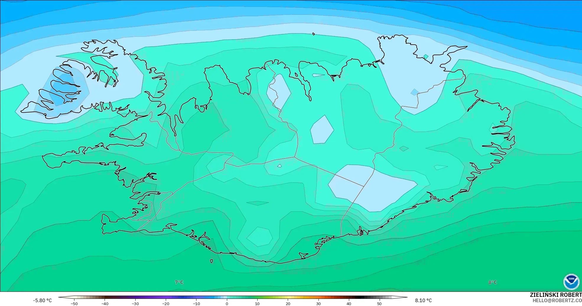 GFS modelo - Islandia, Punto de rocío a 2 m