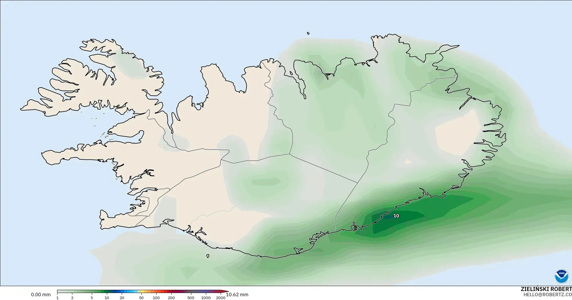 GFS modelo - Islandia, Acumulación de precipitación