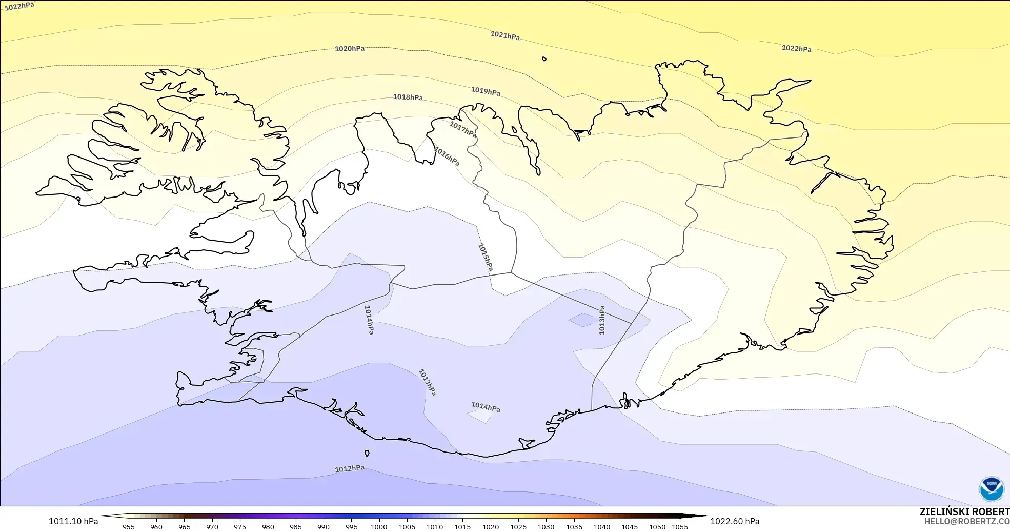 GFS modelo - Islandia, Presión