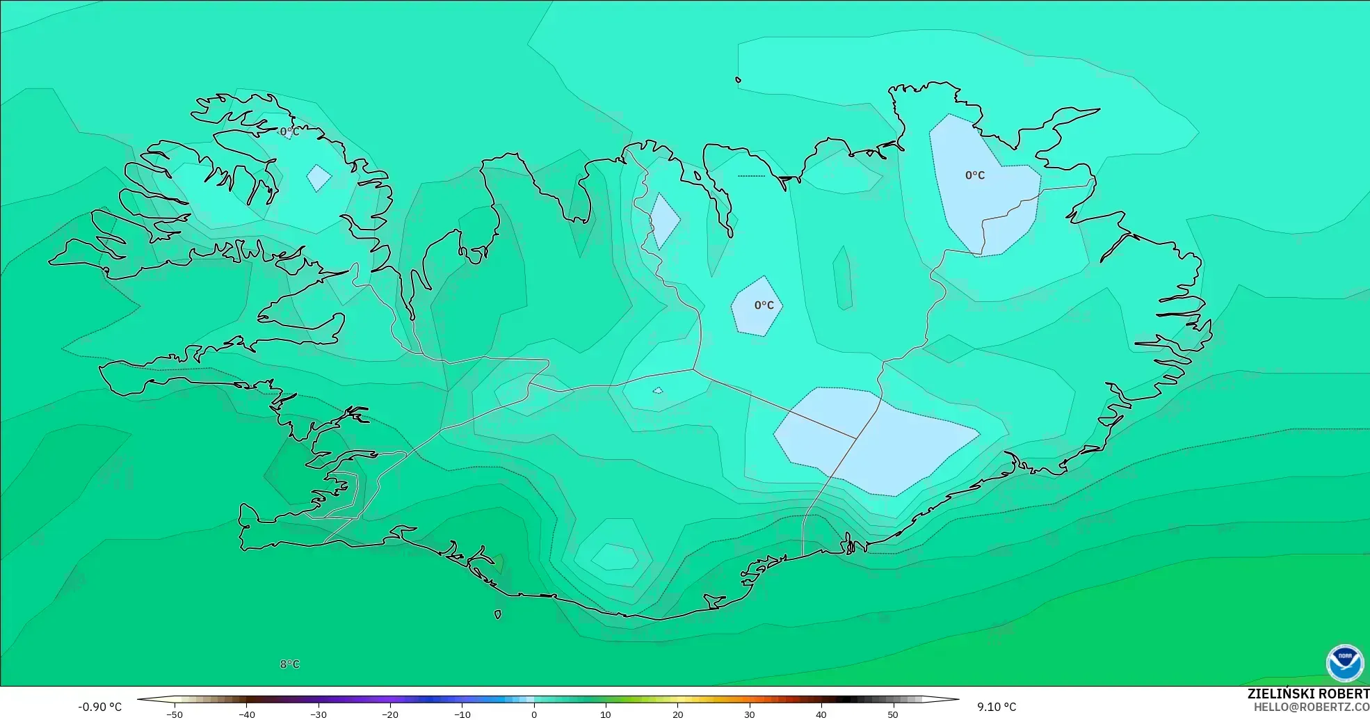 GFS modelo - Islandia, Temperatura a 2 m