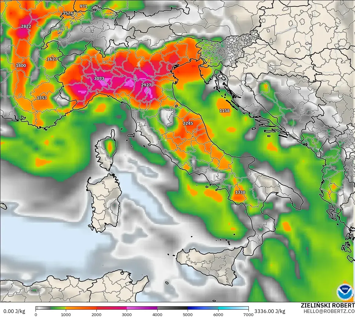 GFS modelo - Italia, CAPE