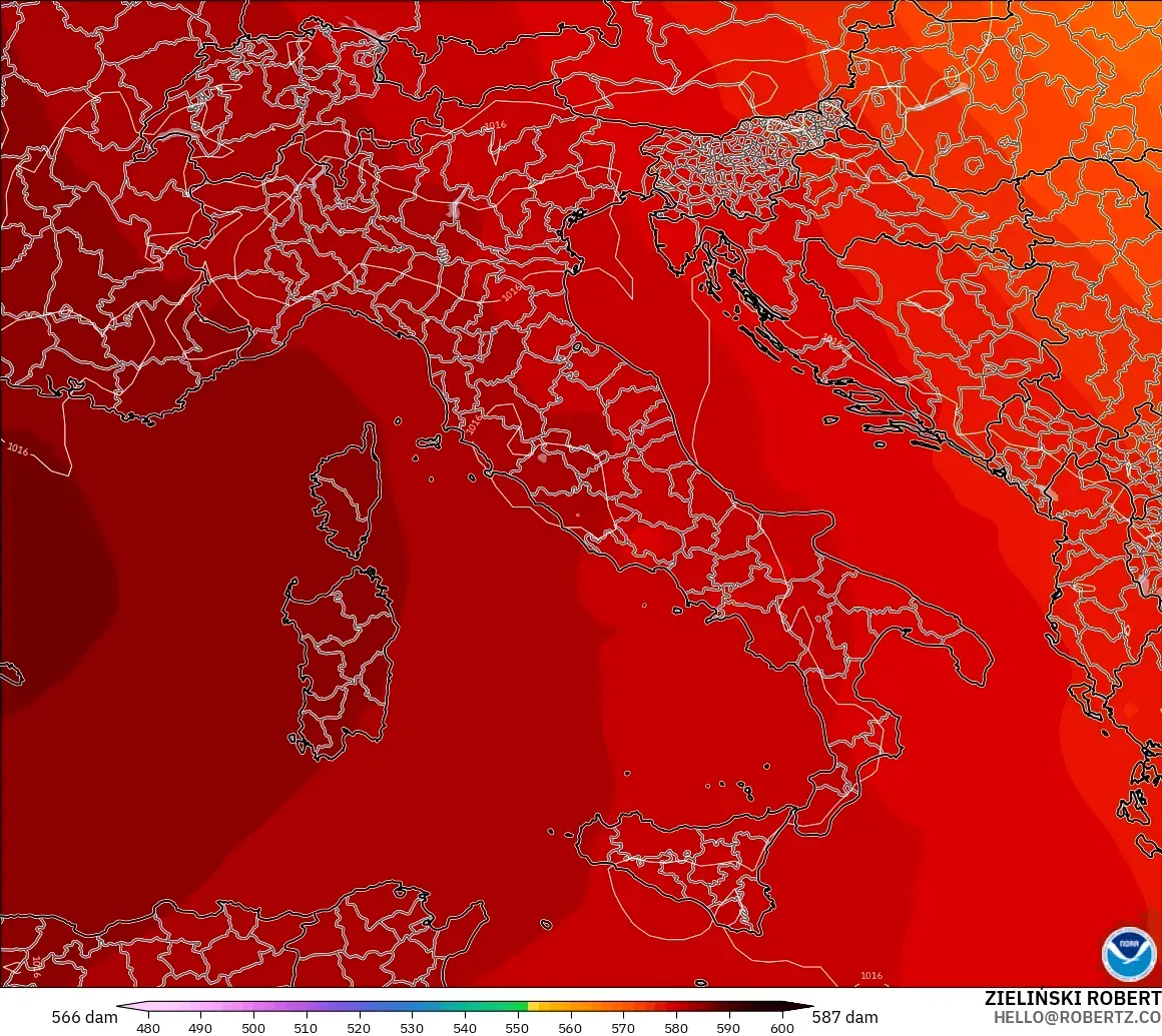 GFS modelo - Italia, Altura geopotencial a 500 hPa