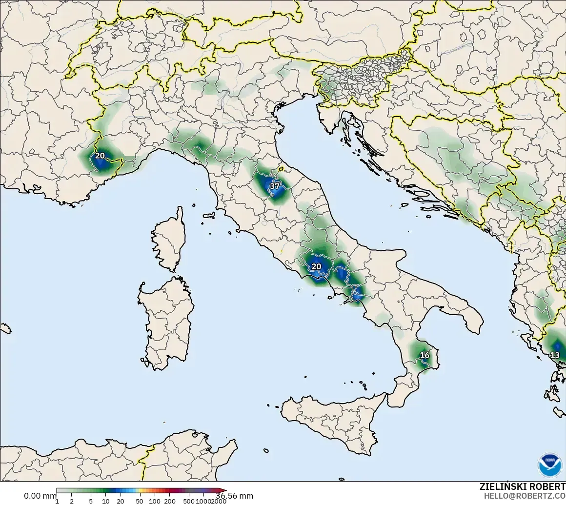GFS modelo - Italia, Acumulación de precipitación