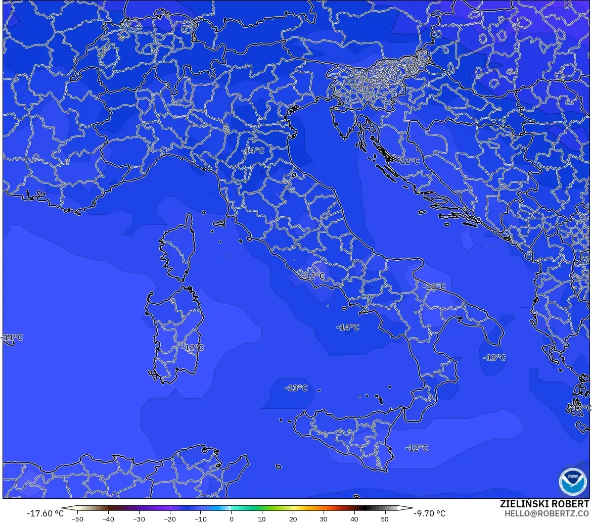 GFS modelo - Italia, Temperatura a 500 hPa