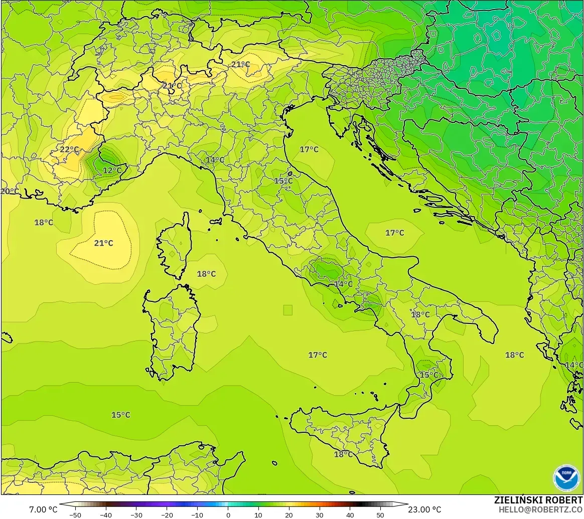 GFS modelo - Italia, Temperatura a 850 hPa