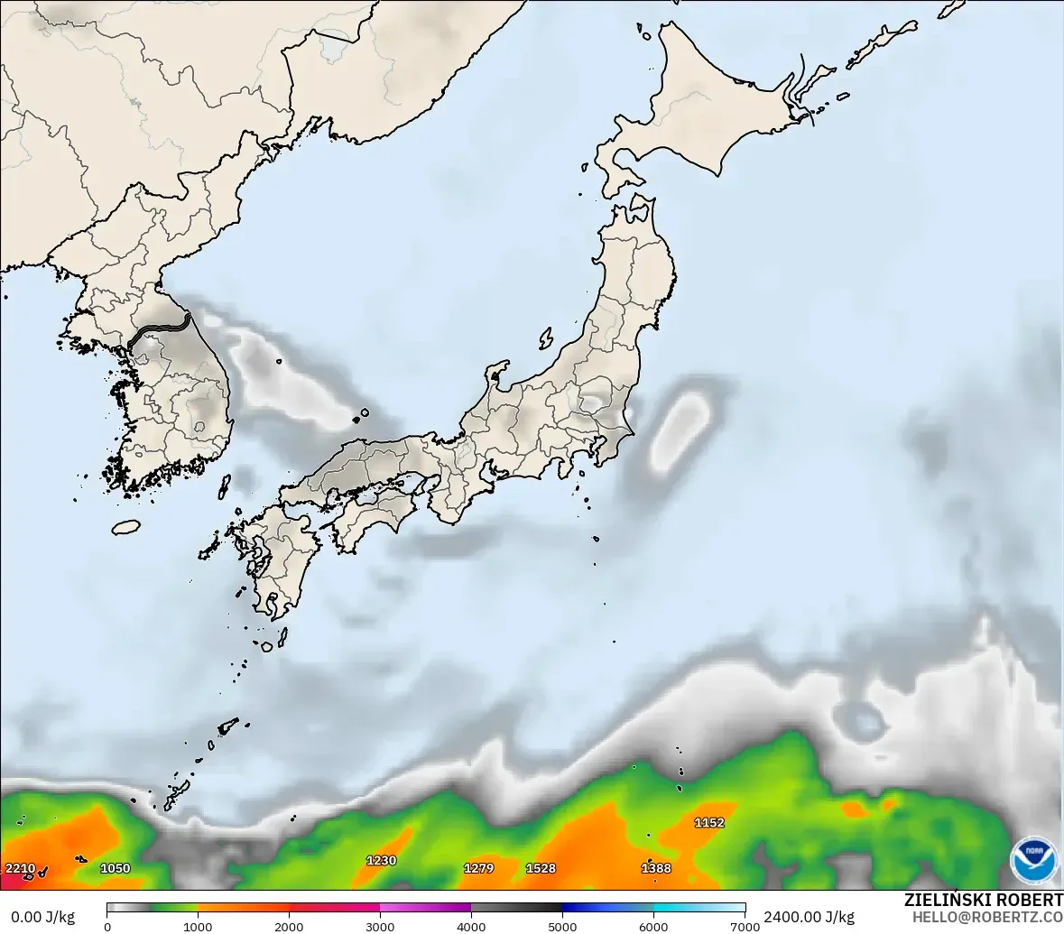GFS modelo - Japón, CAPE