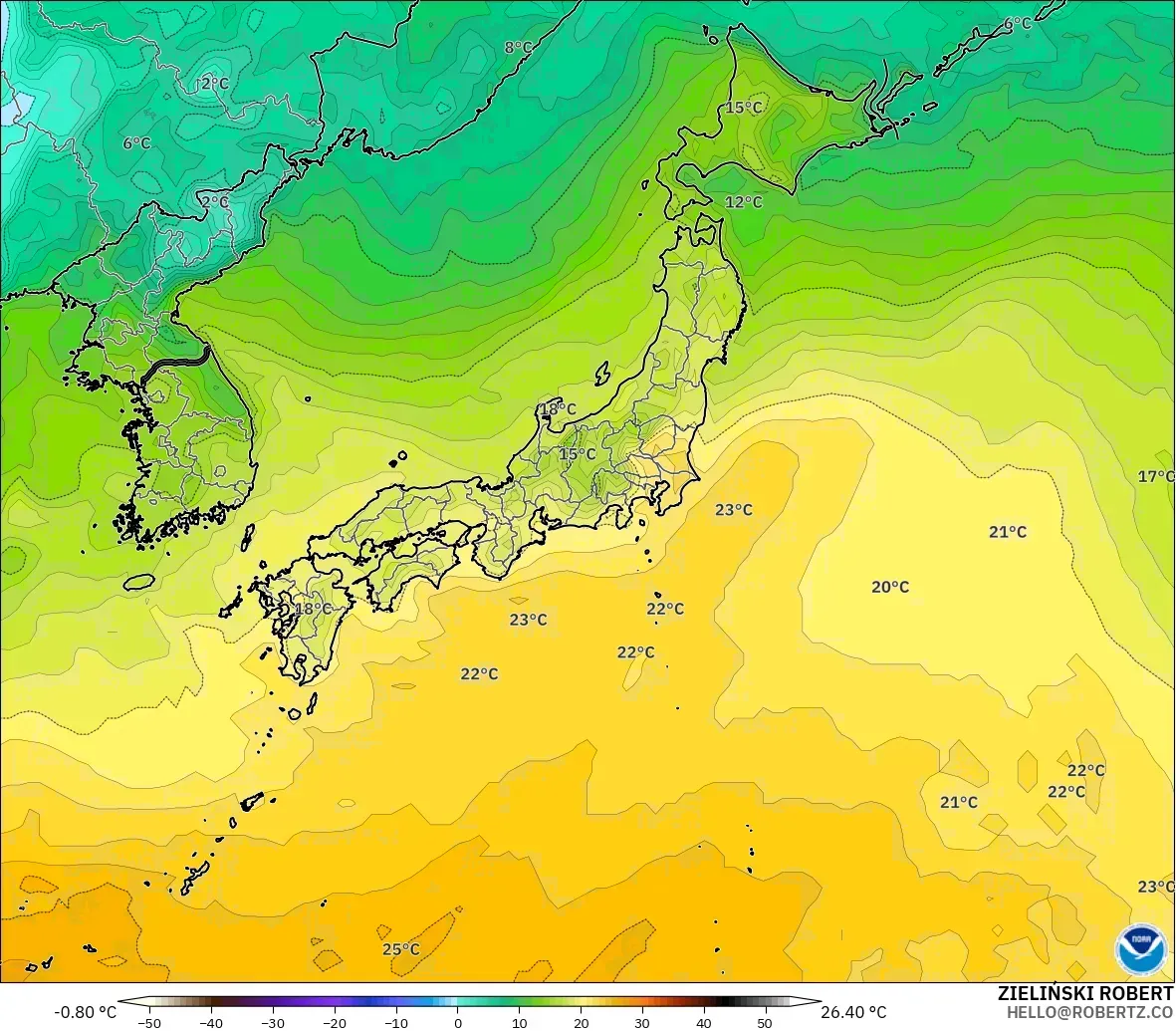 GFS modelo - Japón, Punto de rocío a 2 m