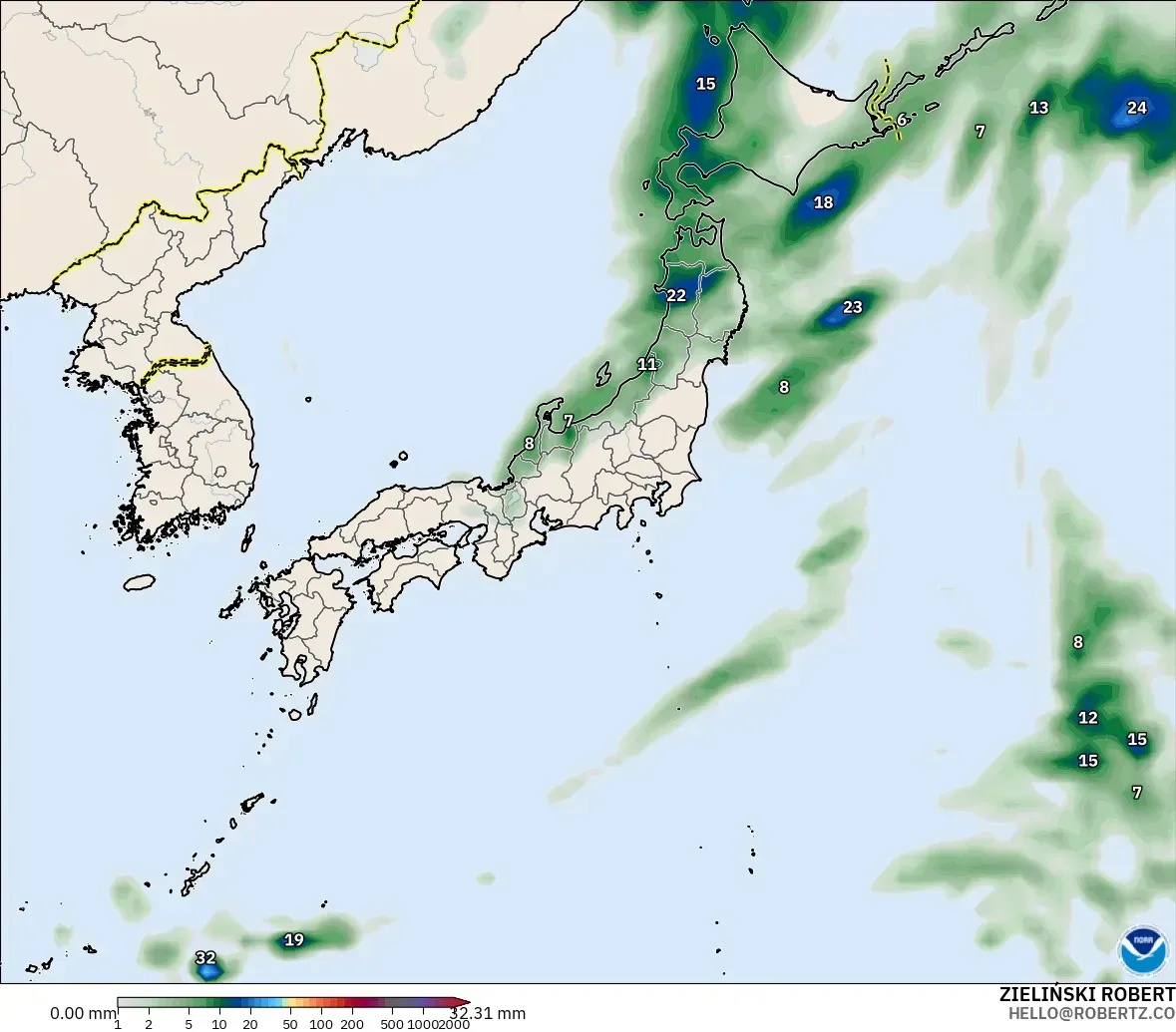 GFS modelo - Japón, Acumulación de precipitación