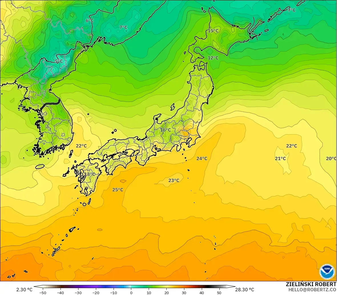 GFS modelo - Japón, Temperatura a 2 m