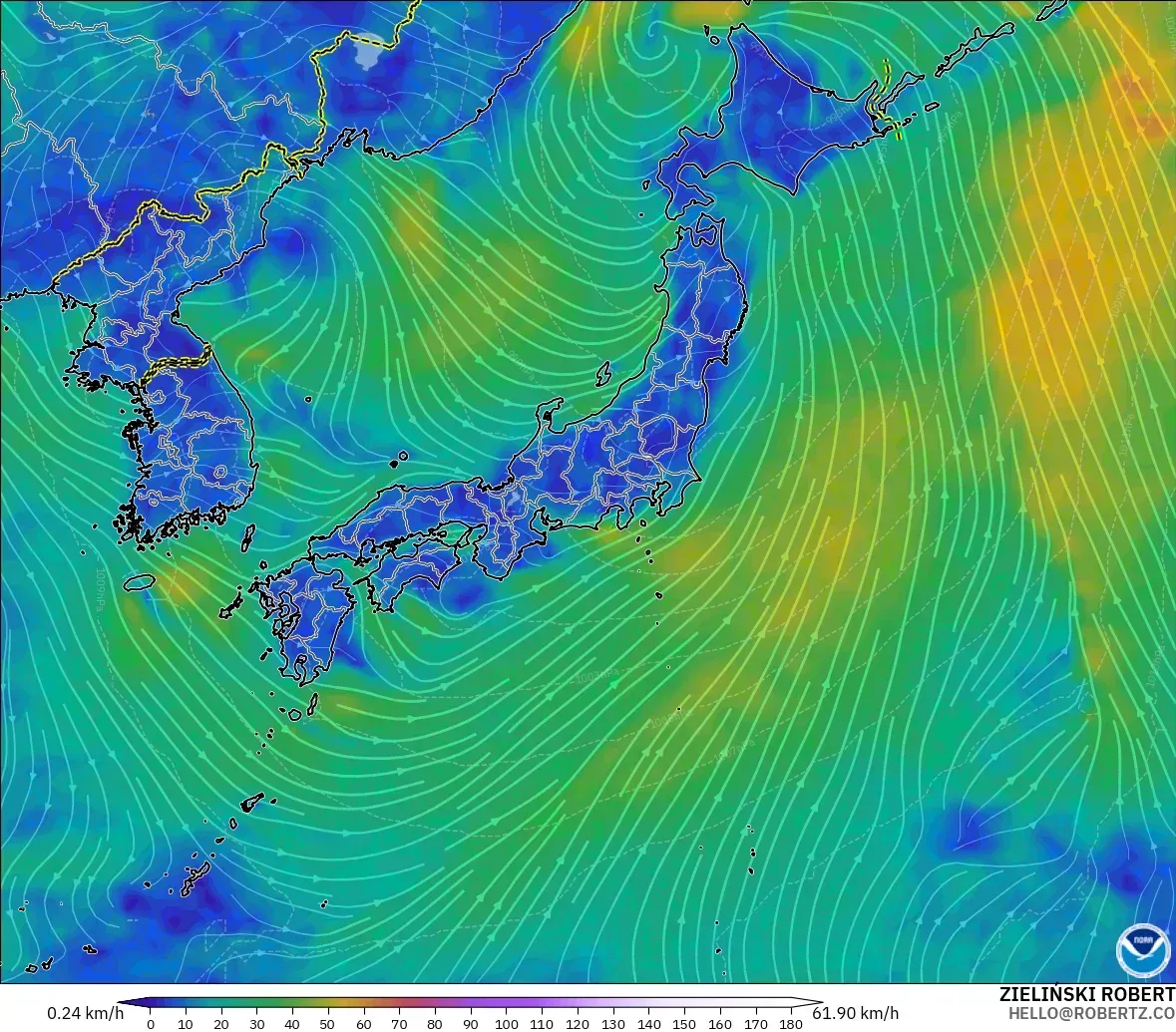 GFS modelo - Japón, Viento a 10 m