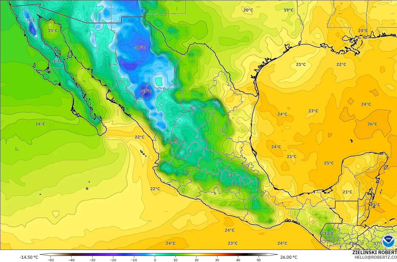 GFS modelo - México, Punto de rocío a 2 m