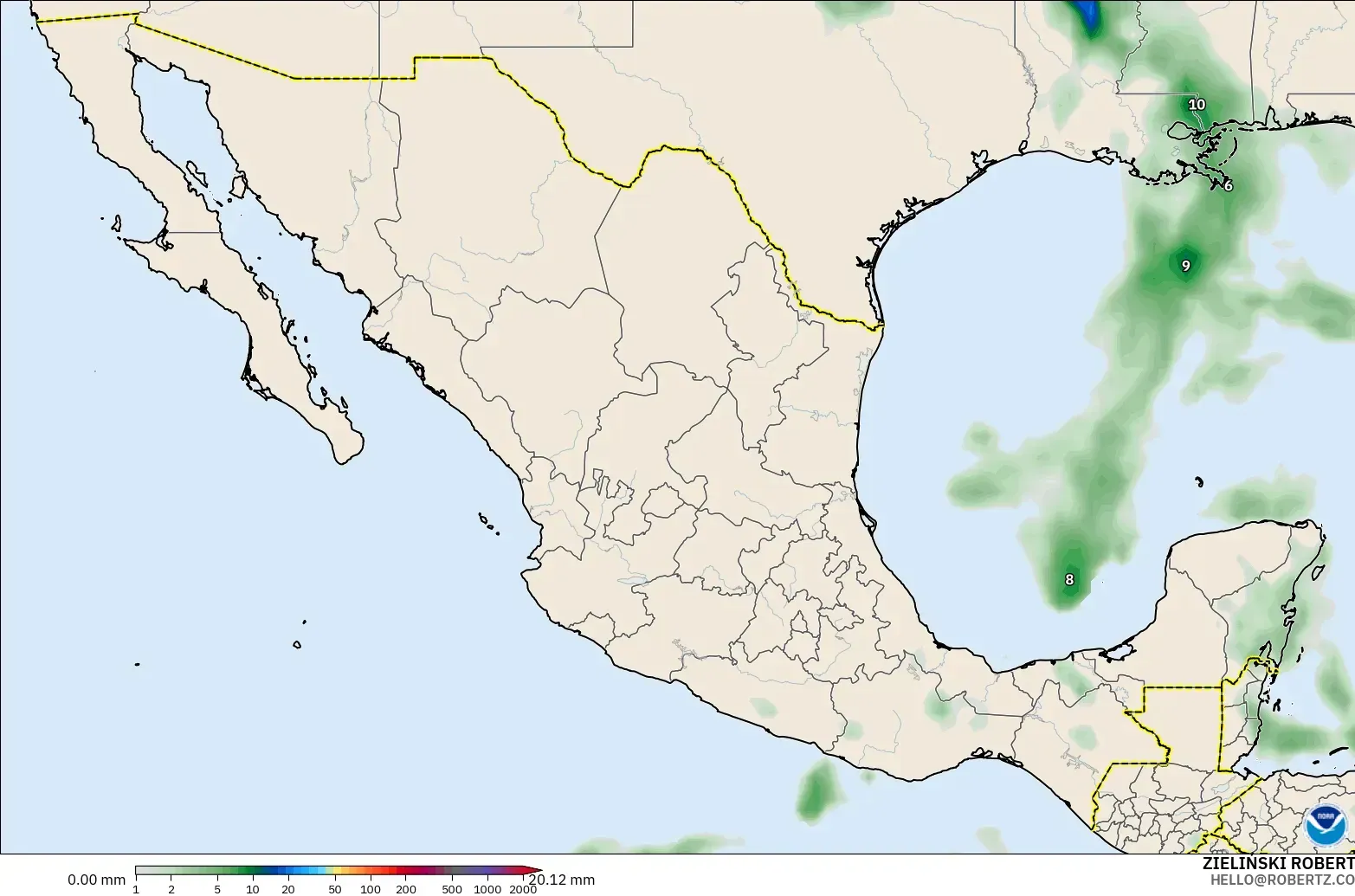 GFS modelo - México, Acumulación de precipitación