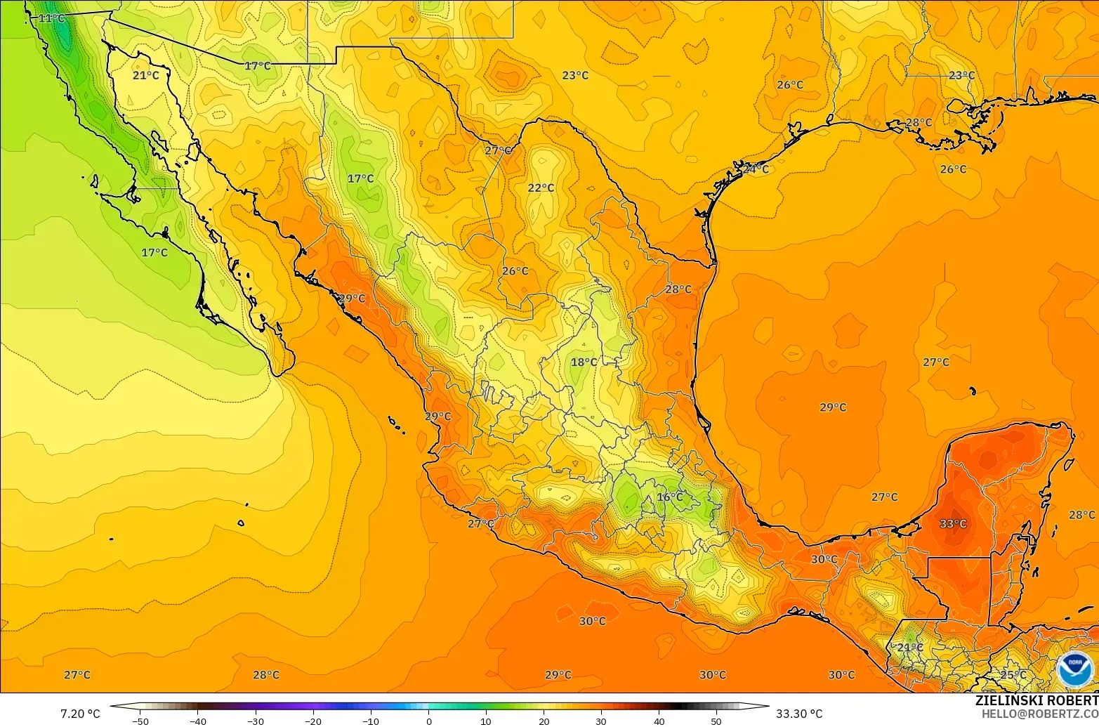 GFS modelo - México, Temperatura a 2 m