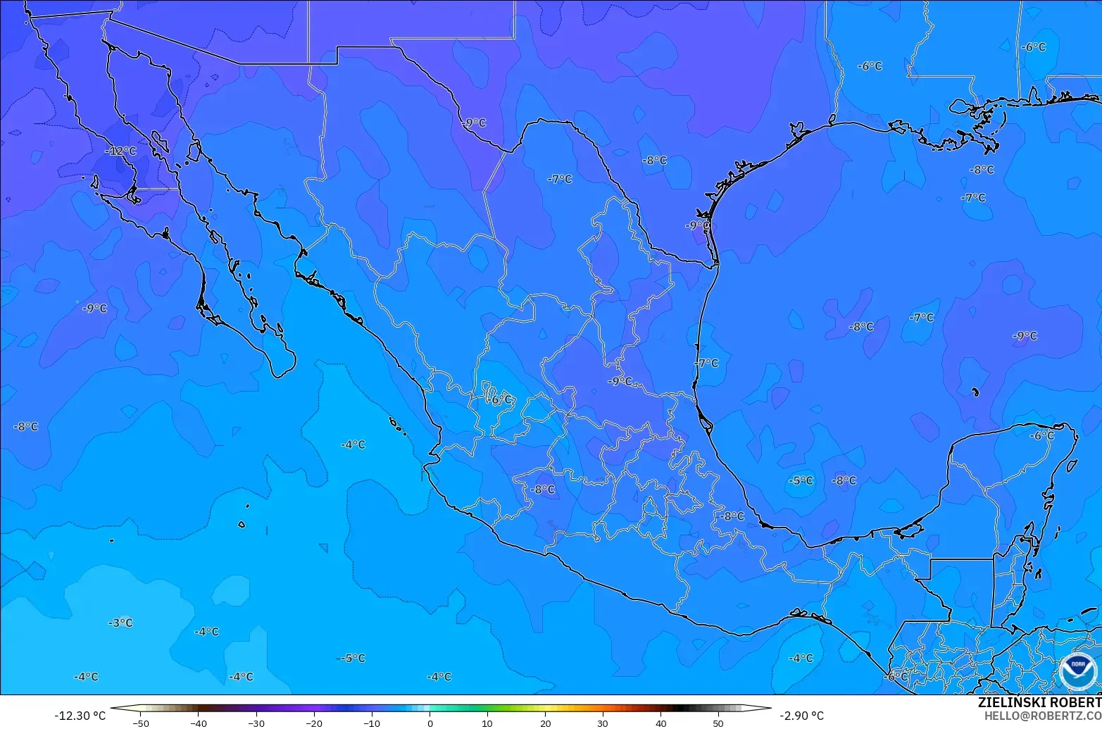 GFS modelo - México, Temperatura a 500 hPa