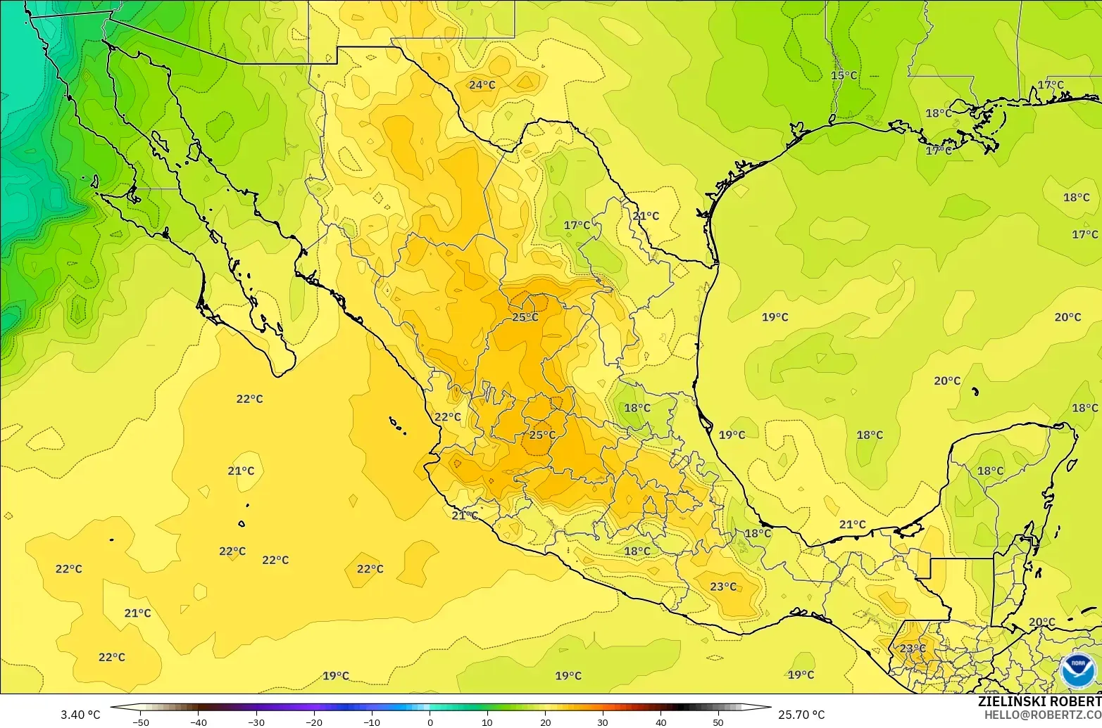 GFS modelo - México, Temperatura a 850 hPa
