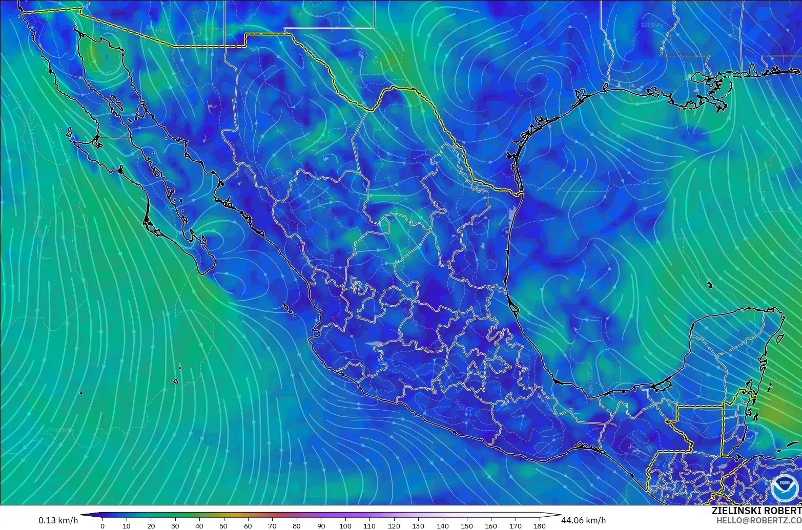 GFS modelo - México, Viento a 10 m